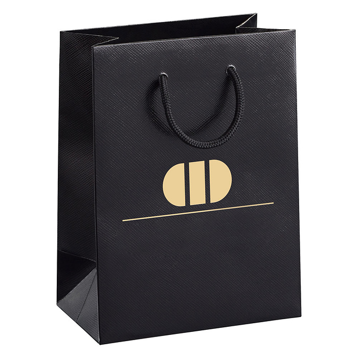 bespoke black fsc textured paper carrier bags with hot foil printed logos