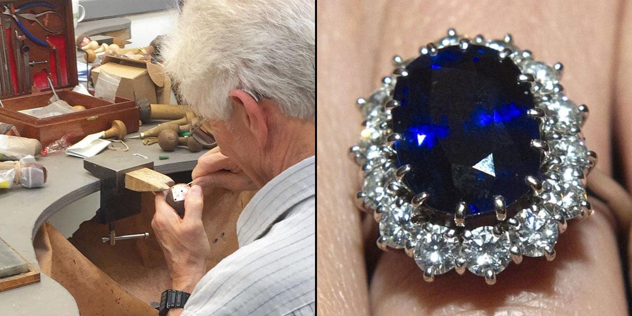 Original stone setter of princess diana diamond and sapphire engagement ring